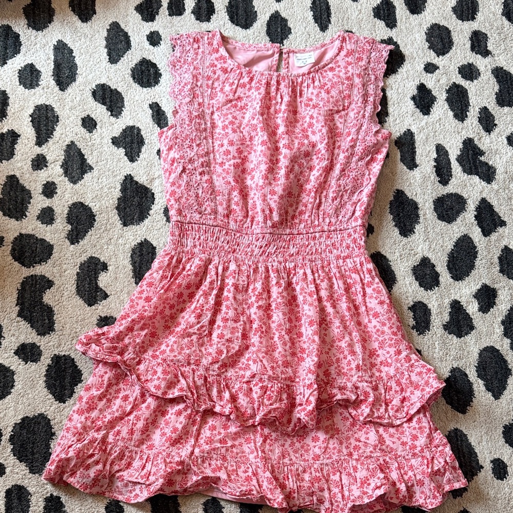 Girls Pink Floral Tiered Dress